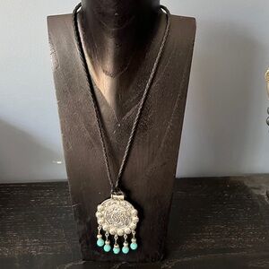 Silver Pendant Necklace with Turquoise Accents from Egypt